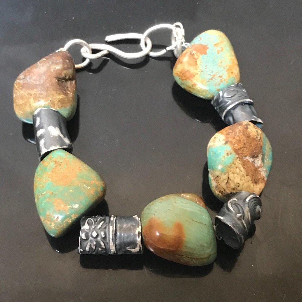 Crescent Valley Turquoise Chunky Bracelet Sterling Silver Sustainable 925
